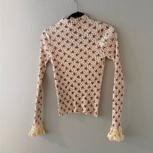 SEA NEW YORK - Women’s Cream Floral Ribbed Long-Sleeve Top - Size Medium